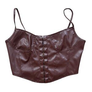 Y2K Faux Leather Crop Corset Top Womens Small Chocolate Brown Minimalist Modern